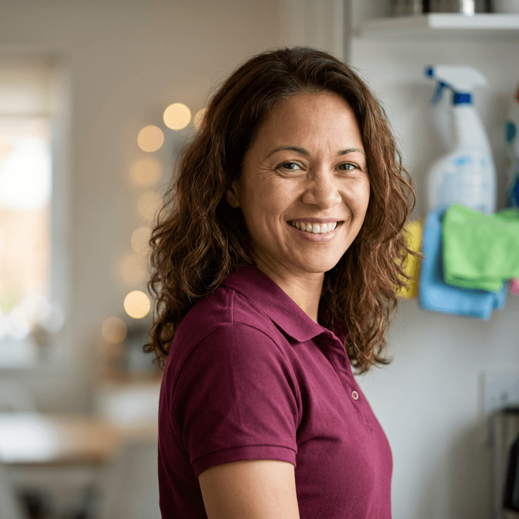 Female café owner behind a counter